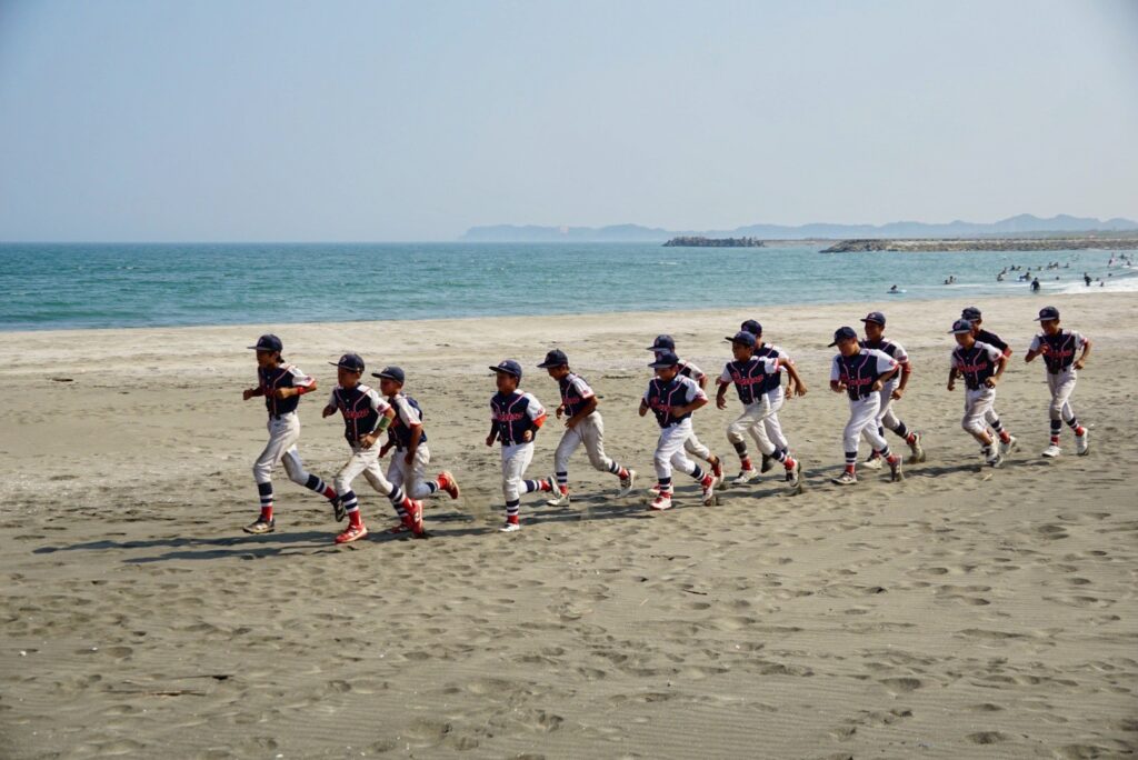 海でランニング　千葉県市原市　少年野球チーム　三和クラブ活動記録
